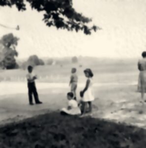 Students on the open school grounds, October 1961
